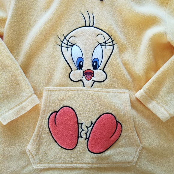Vintage Tweety Bird Fleece Yellow Hoodie Warner Bros Small - Picture 5 of 13
